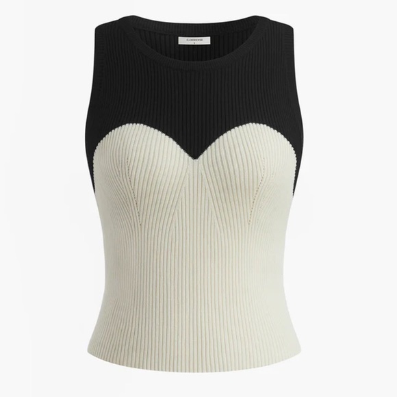 Commense Contrast Trim Slim Sweater Vest Black and Cream Ribbed Top size L - Picture 1 of 6